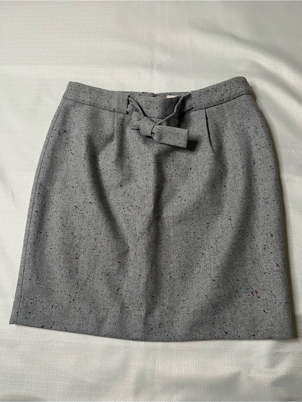 Loft Gray Flecked Tweed Skirt Tie Waist Tailored Dark Academia Old Money Office